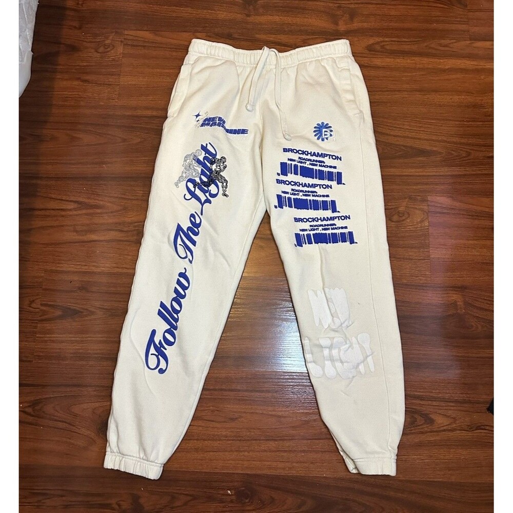 Brockhampton Ivory White Roadrunner New Light AOP Sweatpants Size S Mens/Unisex